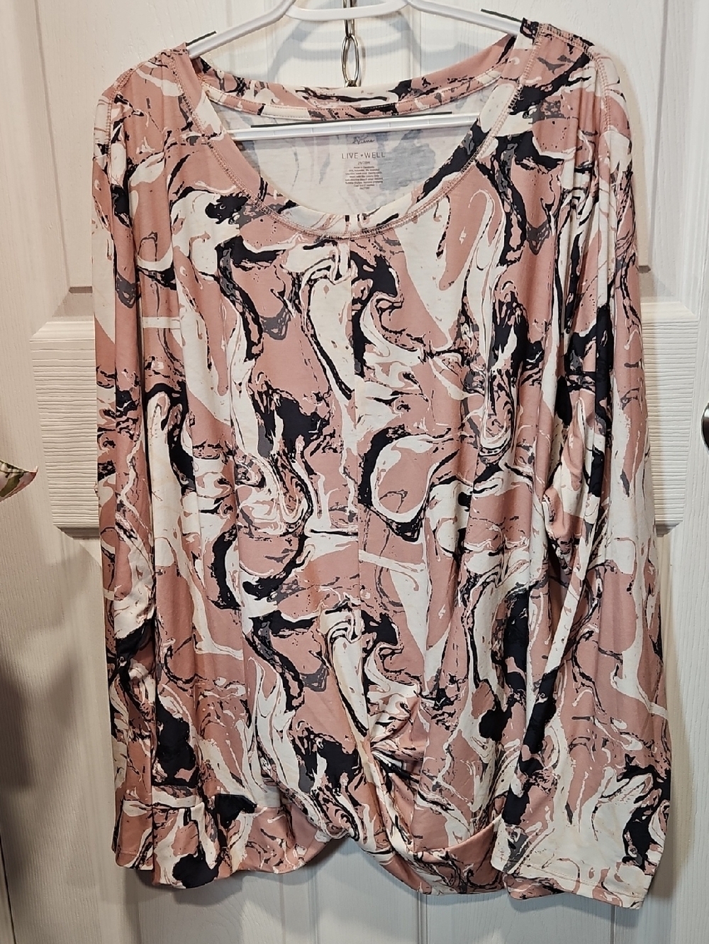 Cato Long Sleeve Marble Print Blouse - Pink, White, Black